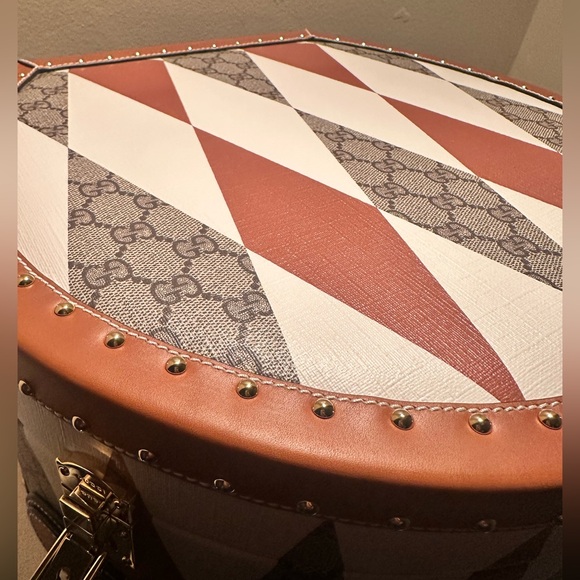 GUCCI Exclusive Rhombus Print Leather Hard Side Travel Hat Box🤎🦄 NEW! - Picture 2 of 16